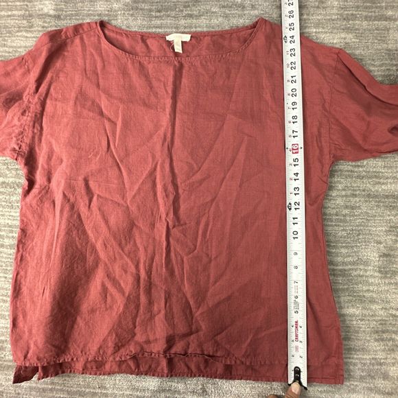 Eileen Fisher Blouse Pink Organic Linen Lagenlook Boatneck 3/4 Sleeve Top Size M - Picture 6 of 8